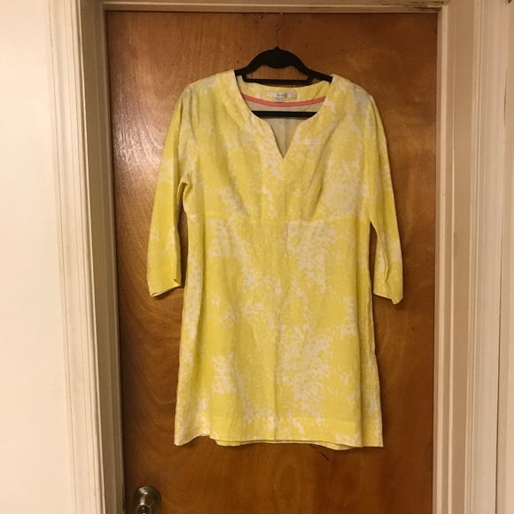 Boden Yellow and White 100% Linen Dress - Picture 1 of 5